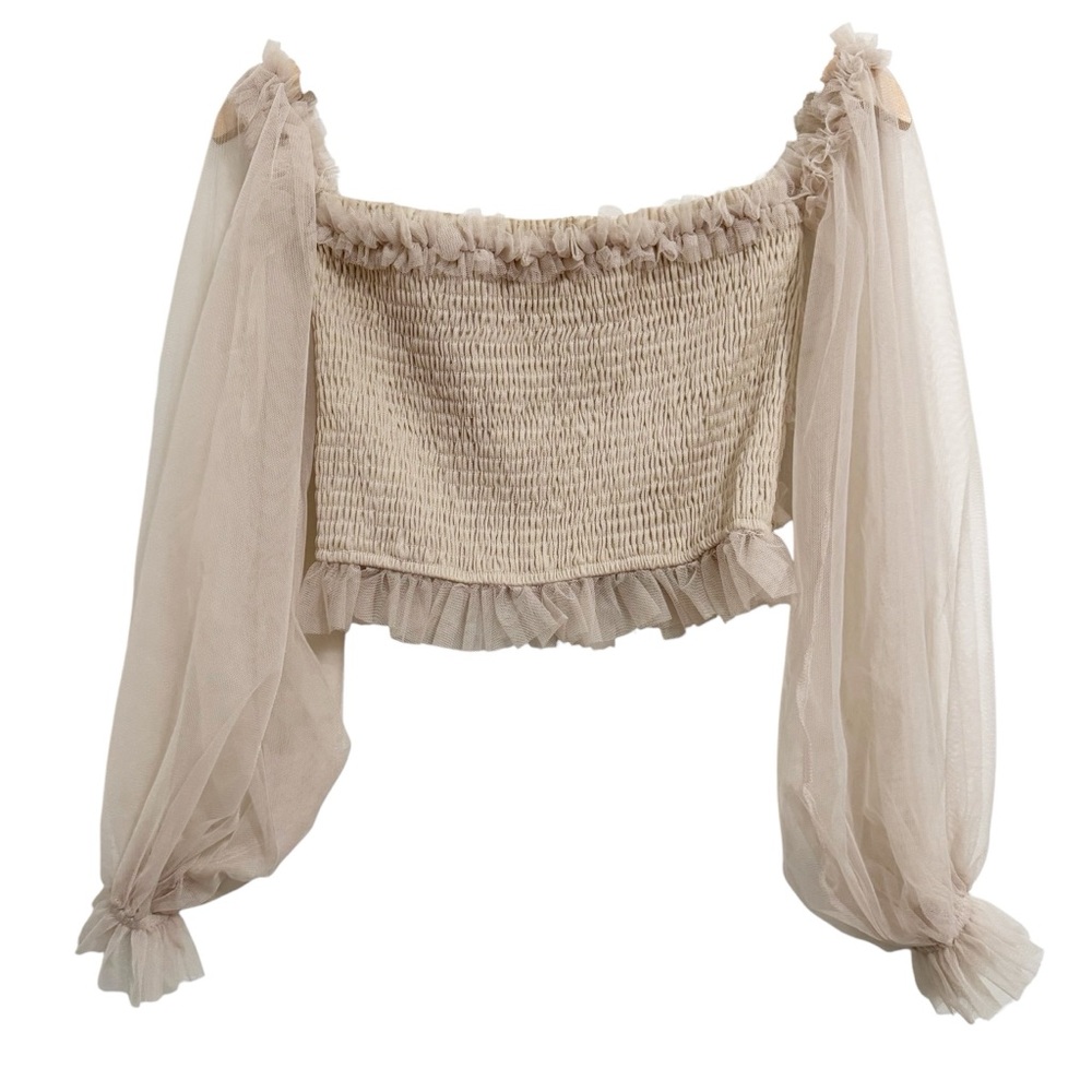 Mable Smocked Tulle Tube Cropped Top Neutral Size Small - Picture 3 of 11